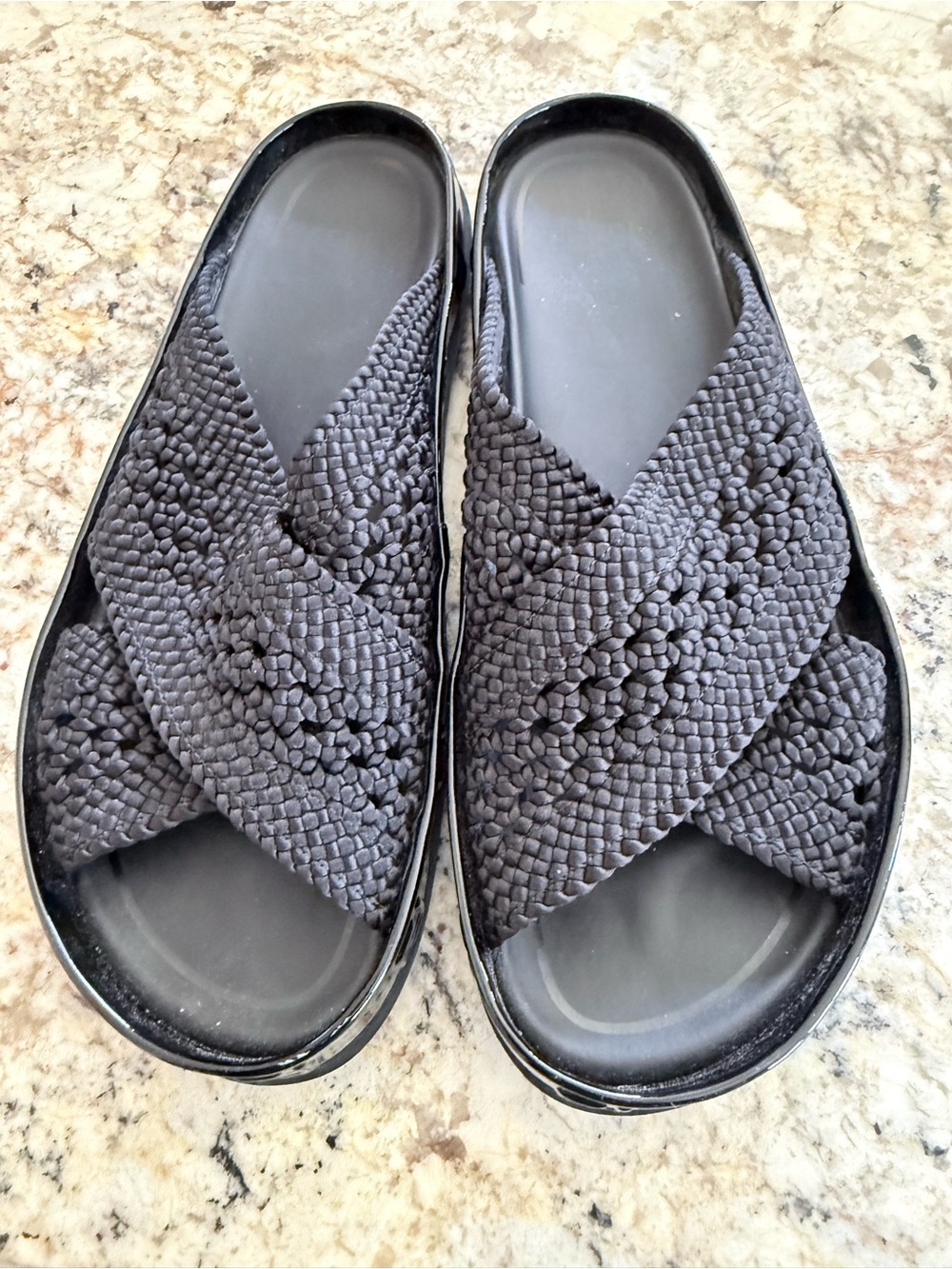 Fendi Black Woven Crisscross Slide Sandals